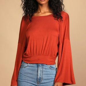 Turn of Events Rust Orange Reversible Long Sleeve Crop Top